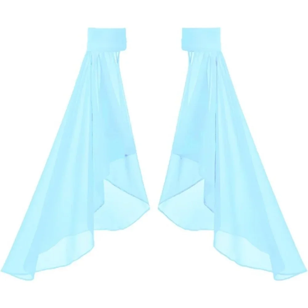 Women's Light Blue Chiffon Lace Detachable Covers Sleeves Gloves Party Prom - Picture 3 of 3